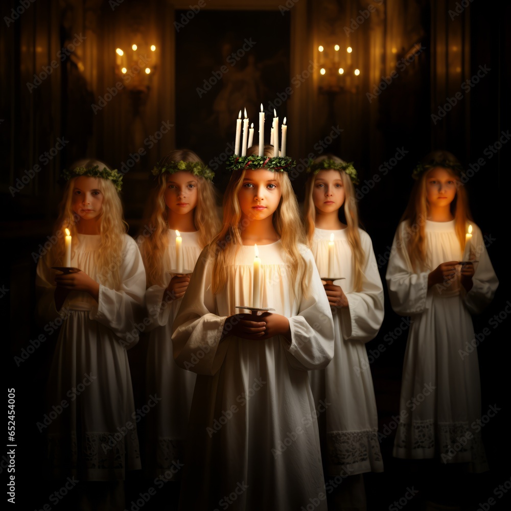 Swedish Lucia kids with lucia crown