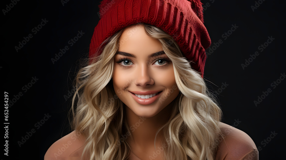 Portrait of a beautiful cute woman wearing a christmas santa hat, studio shot Portrait of a beautiful cute woman wearing a christmas santa hat, studio shot
