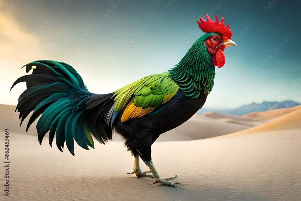 rooster on the desert