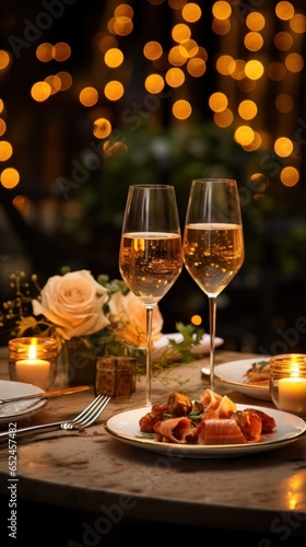 Candlelit dinner with champagne glasses