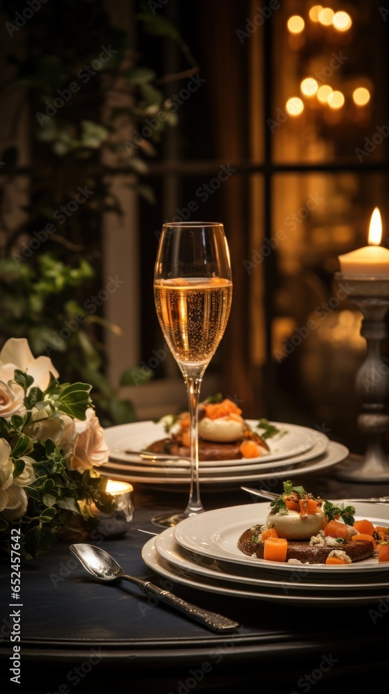 Candlelit dinner with champagne glasses