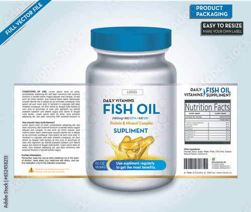 Fish Oil label, Omega supplement, Oil Supplement, Vitamin Label, Bottle vector label, Tablet bottle label,
Medicine Jar, Vitamin label, packaging design, product packaging, dietary oil