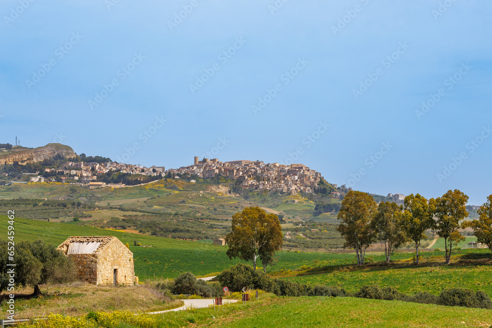 Spring landscape under the historic town of Salemi on the island of Sicily Spring landscape under the historic town of Salemi on the island of Sicily