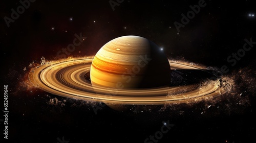 the planet Saturn in space in a horizontal format, Science-themed image as a JPG. Generative ai