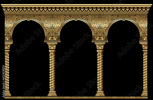 Cover postcard golden oriental vintage arch frame