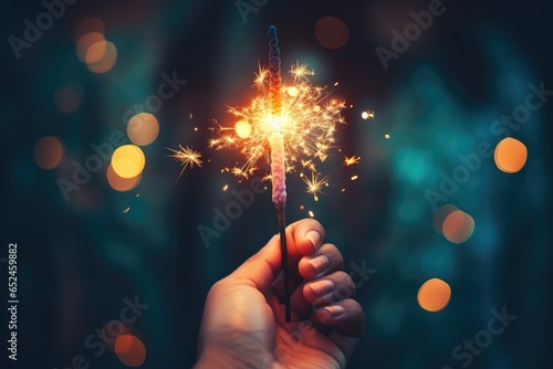 A person holding a sparkler, creating a beautiful light trail in the dark