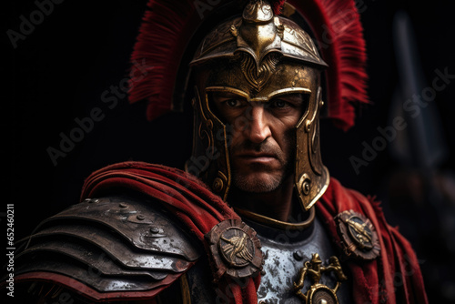 Vászonkép Roman legionnaire in detailed armor and a distinctive red plume helmet
