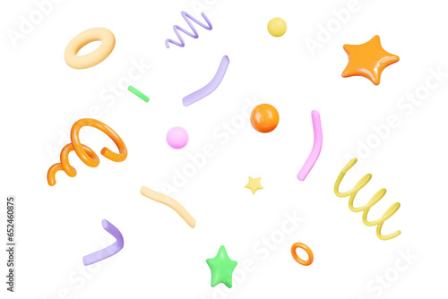 3d colorful party confetti on isolated background. Holiday Festival Design for Greeting Card, Invitation or Poster. Celebration & Party.Surprise Banner. Stock vector illustration..
