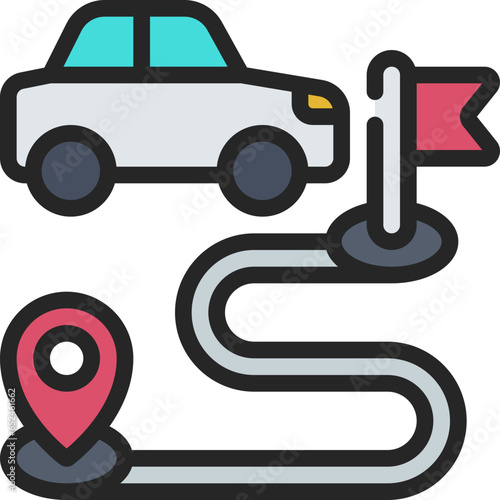 Electric Car Range Route Icon