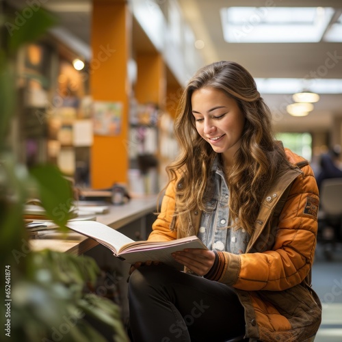 Student reading textbook in quiet study area
