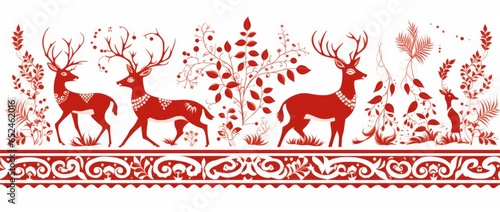 Red and white deers in a picturesque forest