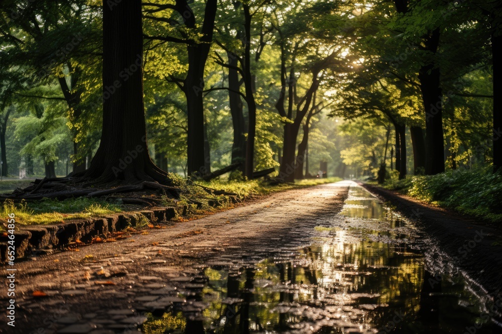 Obraz premium Solitary corridor on green trail during exercise., generative IA