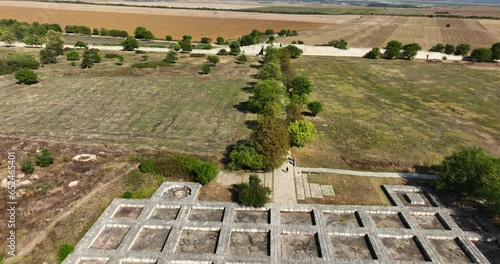 Fortress Pliska,Bulgaria aerial landscape view of the capital city of the First Bulgarian Empire and ruins of the ancient great basilica photo