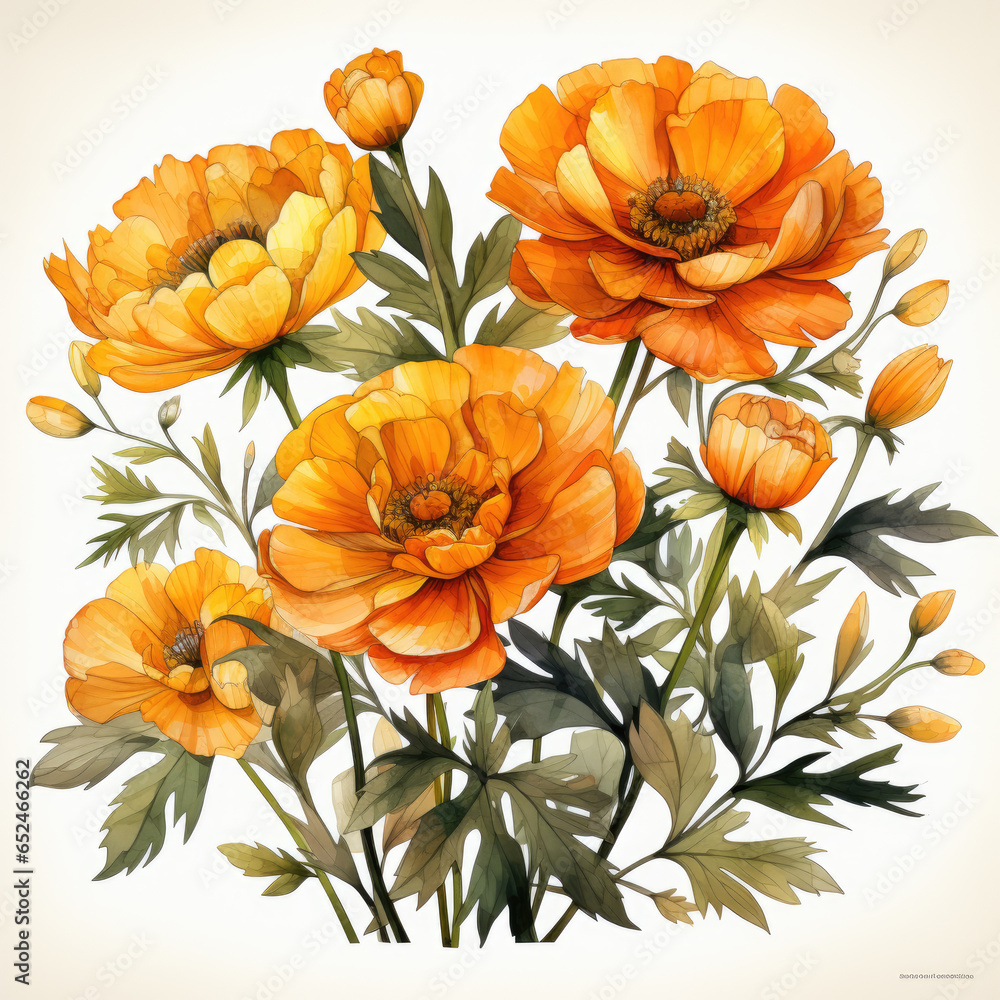 watercolor Marigold clipart, Generative Ai watercolor Marigold clipart, Generative Ai