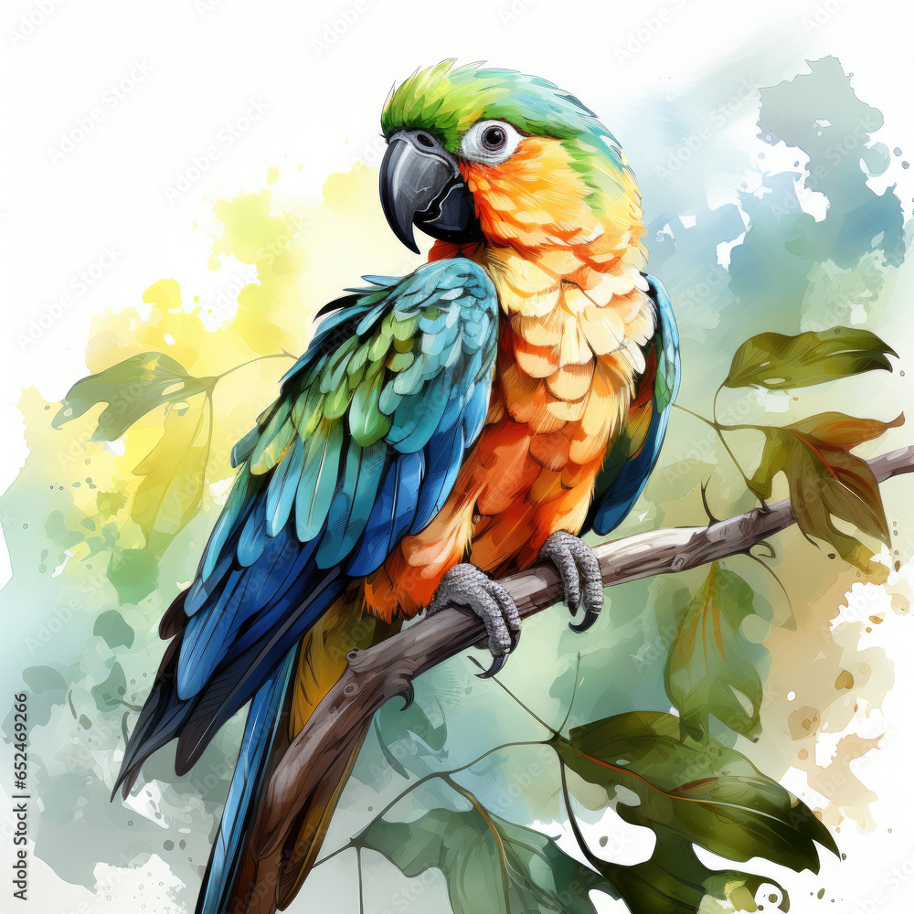 Obraz premium watercolor Parrot clipart, Generative Ai