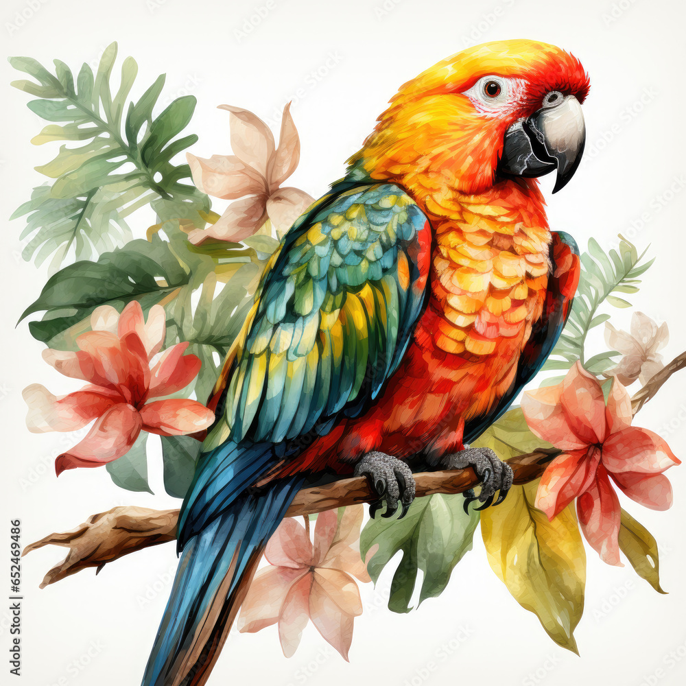 Fototapeta premium watercolor Parrot clipart, Generative Ai