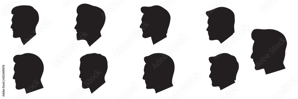 Set of men silhouette. Hand drawn man face as silhouette isolated on white background. Avatar silhouette. Vector illustration