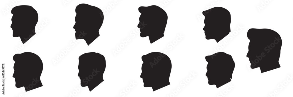 Set of men silhouette. Hand drawn man face as silhouette isolated on white background. Avatar silhouette. Vector illustration Set of men silhouette. Hand drawn man face as silhouette isolated on white background. Avatar silhouette. Vector illustration