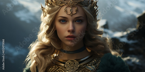 Freyja in Norse mythology, is a goddess associated with love, beauty, fertility, war and gold. photo