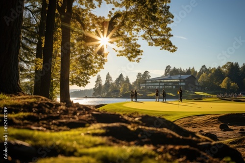 Golf player preparing for swing on a lush field., generative IA