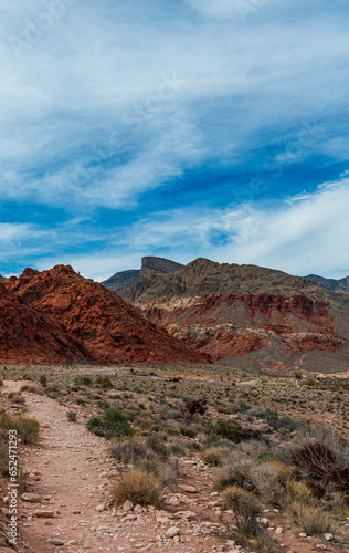 red rocks and mountains with a blue sky