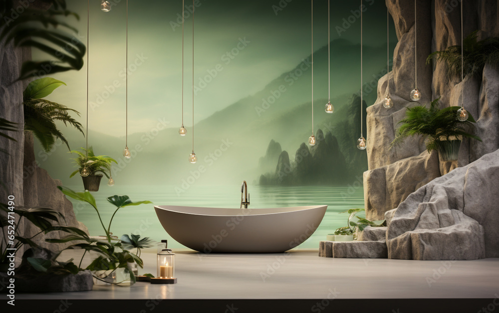 Bathroma decor in the style of naturalistic landscape, Made by AI, Artificial Intelligence
