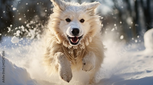 Joyful Leaps: A Dog's Snowy Forest Adventure © Daryna