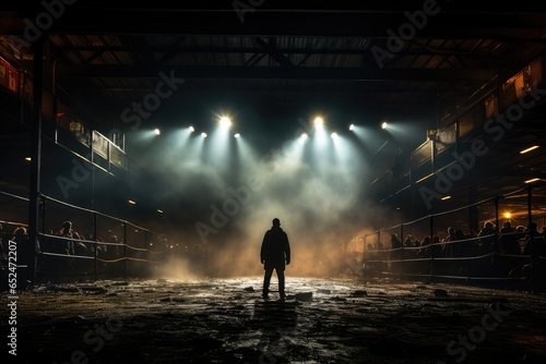Resilient boxer faces the dark arena with determination., generative IA © Gabriel