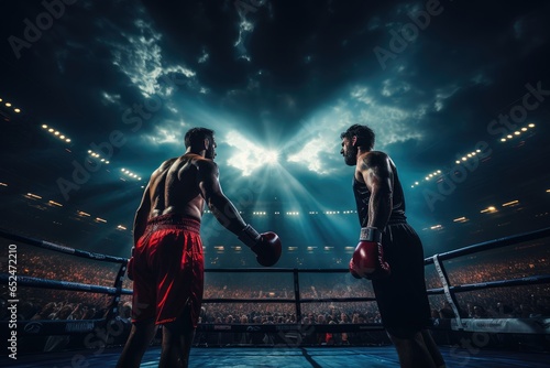 Intense boxing duel, with fighters determined in the ring., generative IA