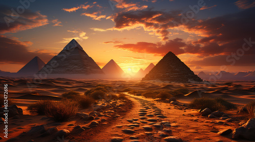 Egyptian Pyramids On The Background Of The Desert Sands. ai generative