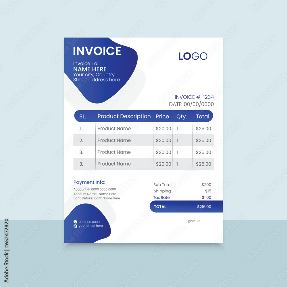 Invoice design template corporate invoice stationery design