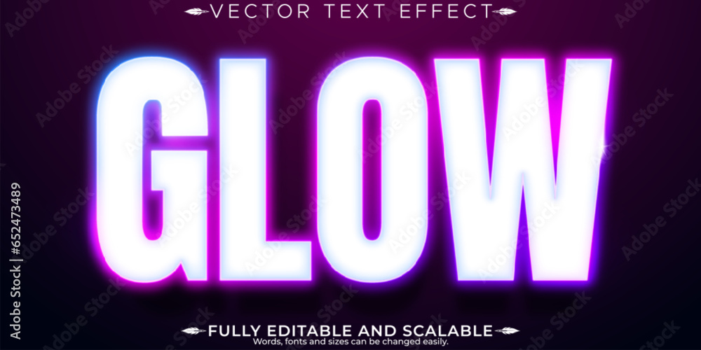 Neon light text effect, editable retro and glowing text style