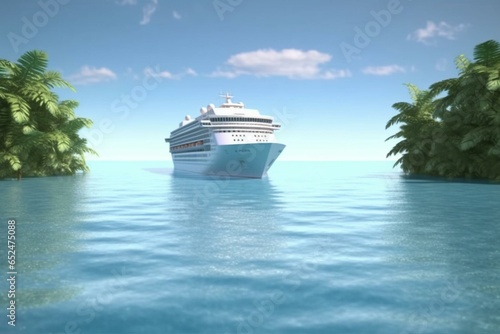 3D cartoon animation of a tiny Caribbean cruise on a seamless background. Generative AI