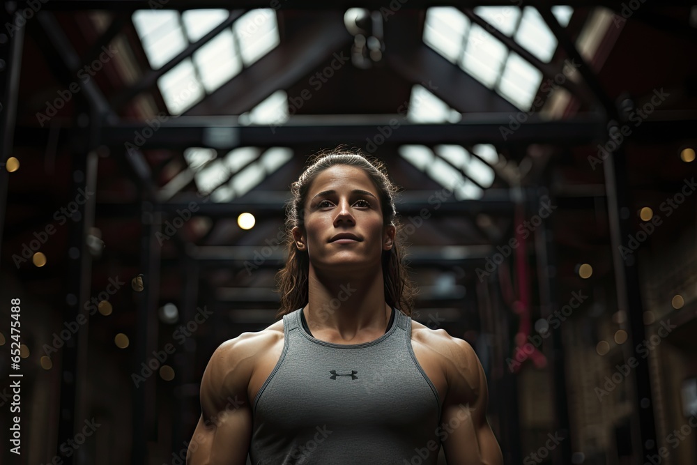 Crossfit athlete performs Handstand Walk in a minimalist industrial environment., generative IA