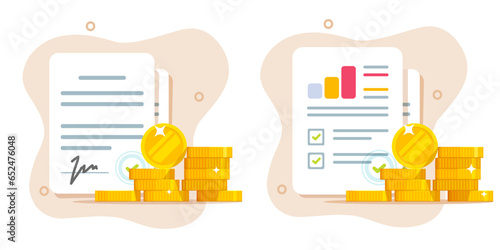 Loan money bank agreement contract deal offer sign law paper icon vector graphic illustration, legal finance sales chart data report, funding credit mortgage business document audit image clipart