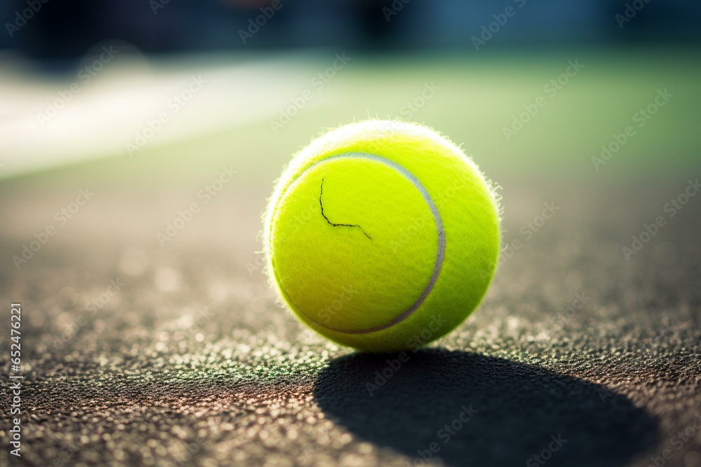 close-up image of tennis ball on the court, prepared for activity. Generative AI