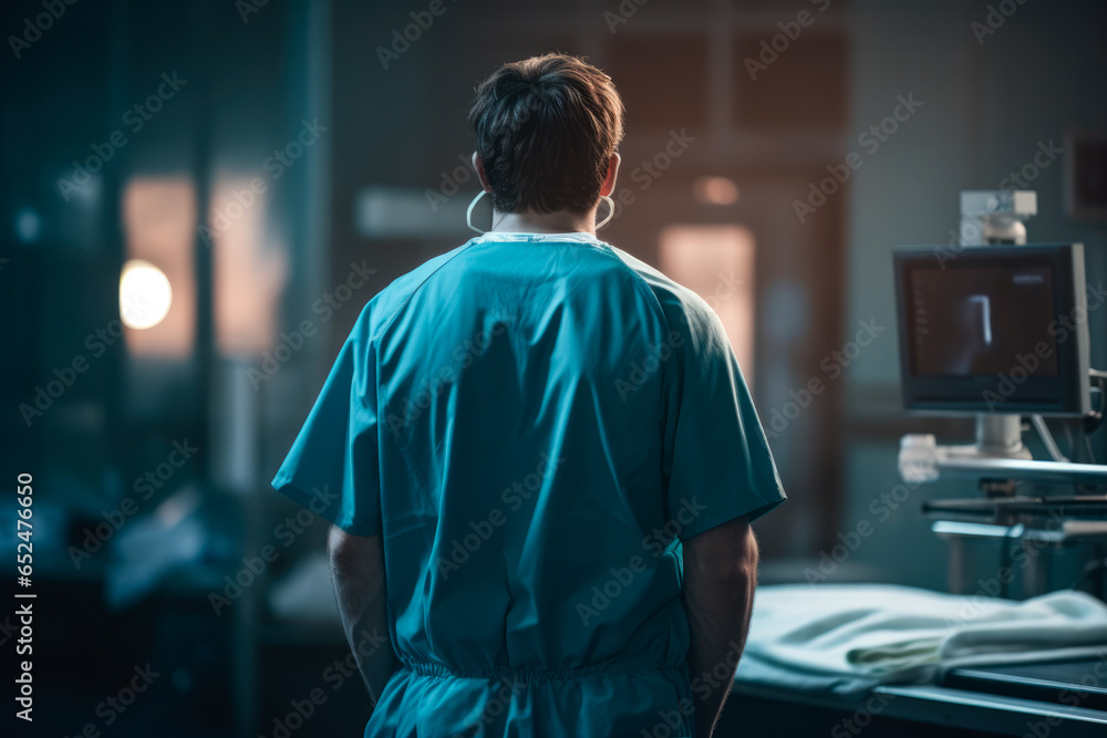 Fototapeta premium Doctor in a medical gown at their workplace.Generative AI