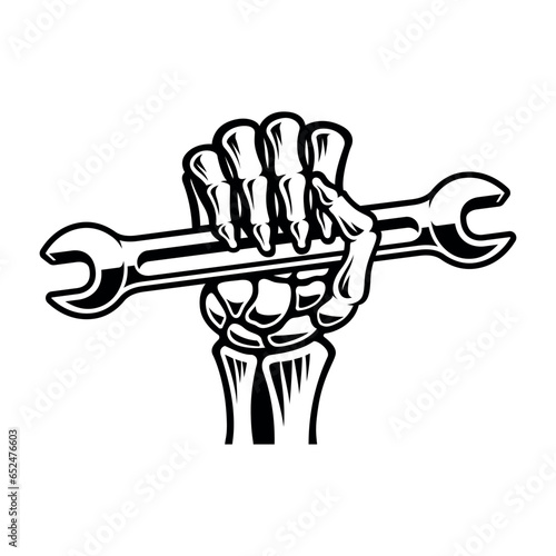 skeleton hand with a wrench