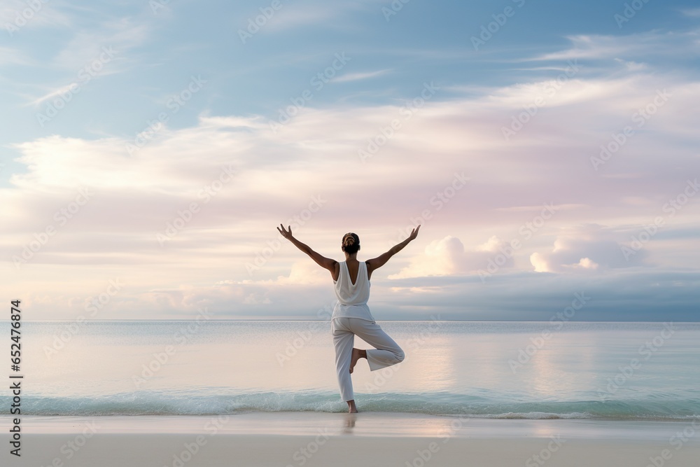 Caucasian woman practicing yoga