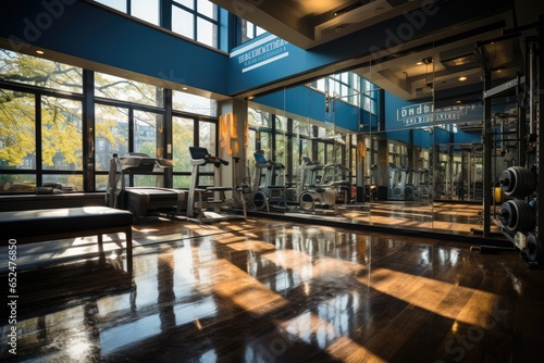 Vibrant scene in the gym: aligned weights, motivational mural and contagious energy., generative IA