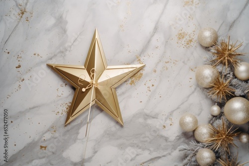 A golden star decoration on a sleek marble surface