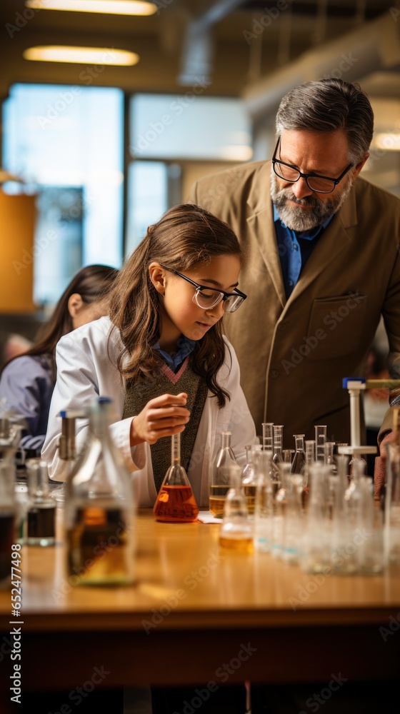 Teacher instructing students in a science lab Teacher instructing students in a science lab