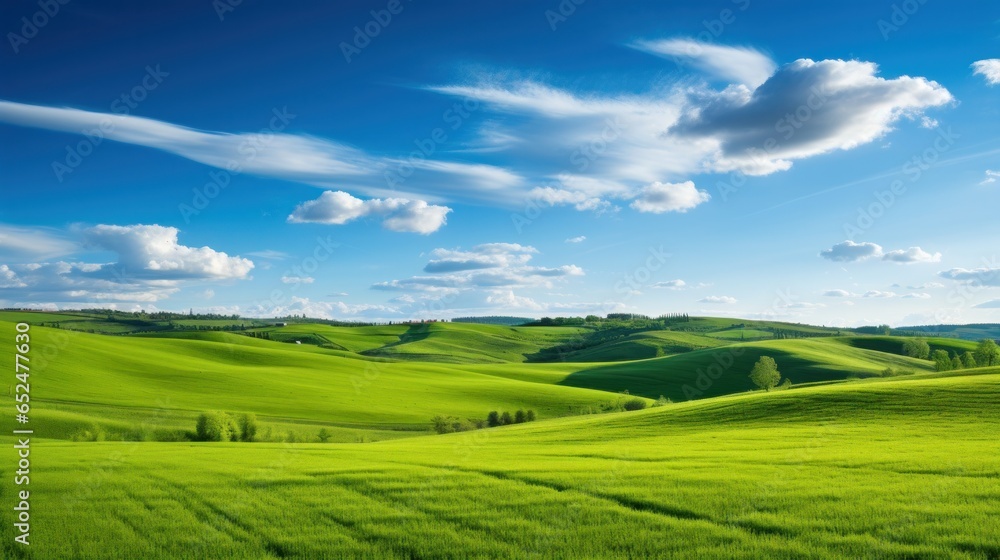 Peaceful countryside with rolling green hills