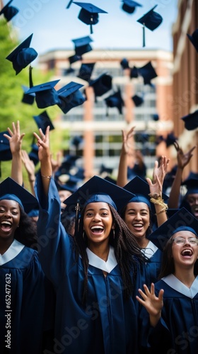Graduating class throwing their hats in celebration