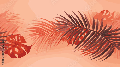 Terracotta pink abstract background with tropical palm leaves in Matisse style. Vector seamless pattern with Scandinavian cut out elements.