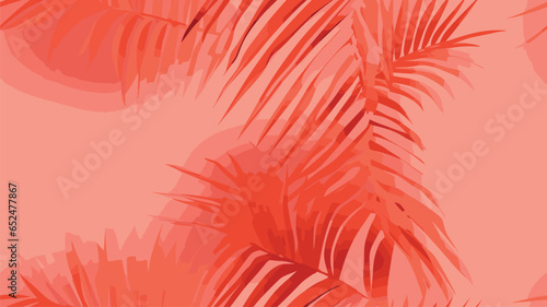 Terracotta pink abstract background with tropical palm leaves in Matisse style. Vector seamless pattern with Scandinavian cut out elements.