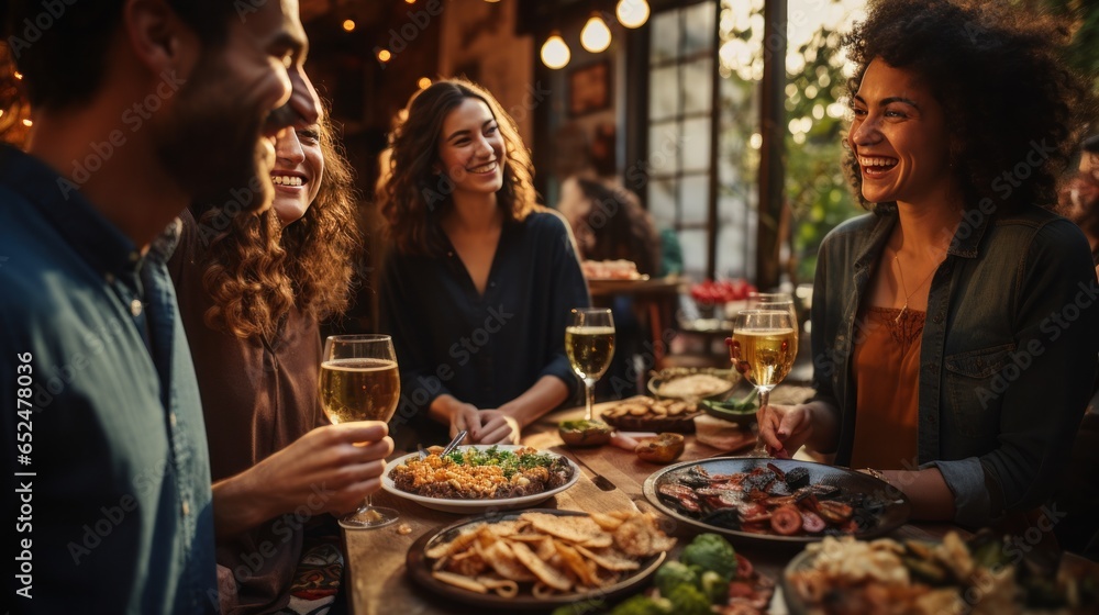 Group of friends enjoying drinks and snacks Group of friends enjoying drinks and snacks