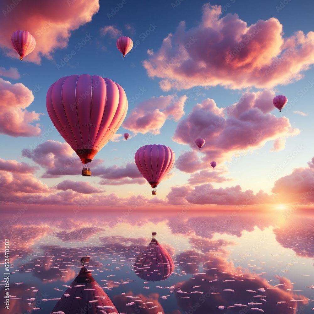 Fototapeta premium Heart-shaped hot air balloons in the sky