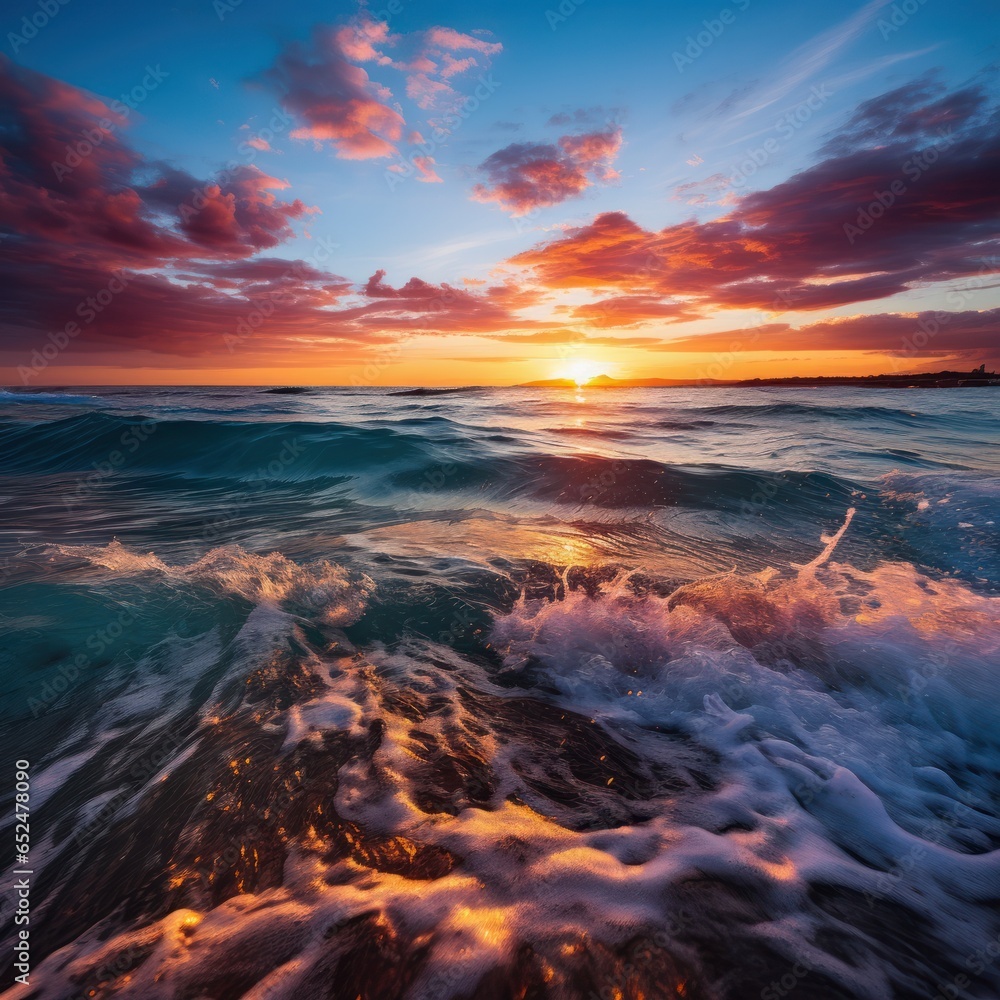 Vibrant sunset over calm ocean waves