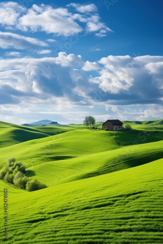 Peaceful countryside with rolling green hills